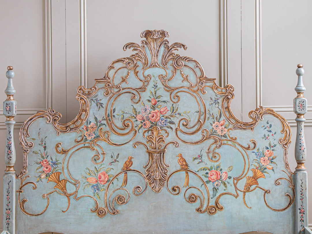 Large Venetian Bed With Original Hand Painted & Gilt Wood Finish - La Maison London