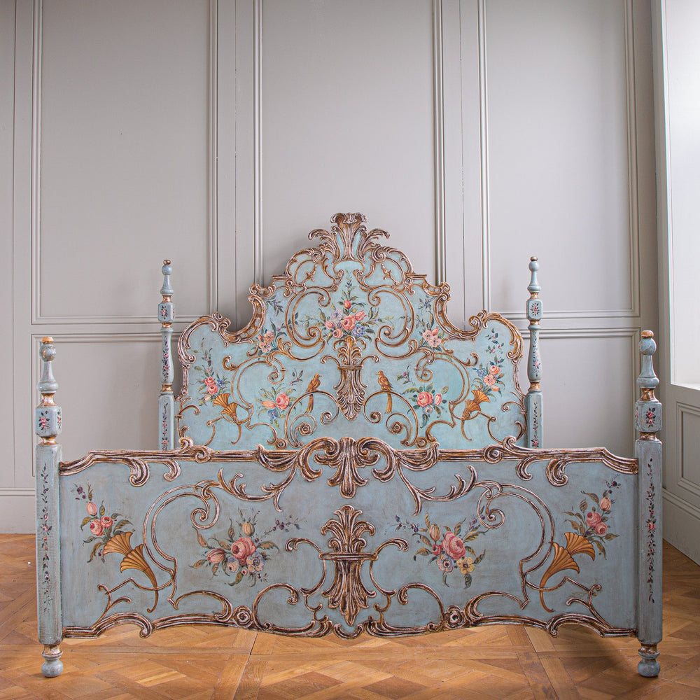 Large Venetian Bed With Original Hand Painted & Gilt Wood Finish