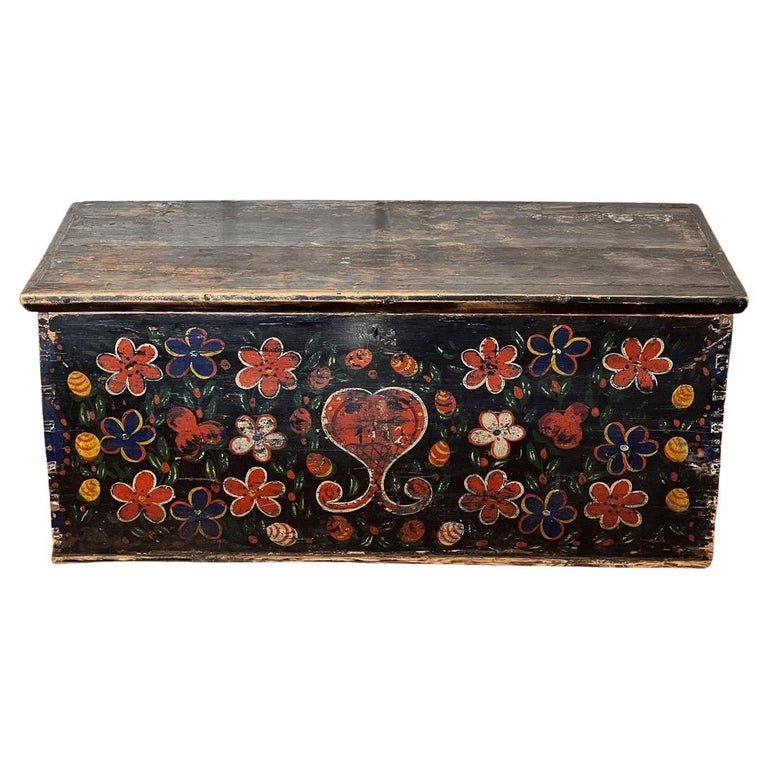 Late 19 C Hand Painted Chest from Brittany, France