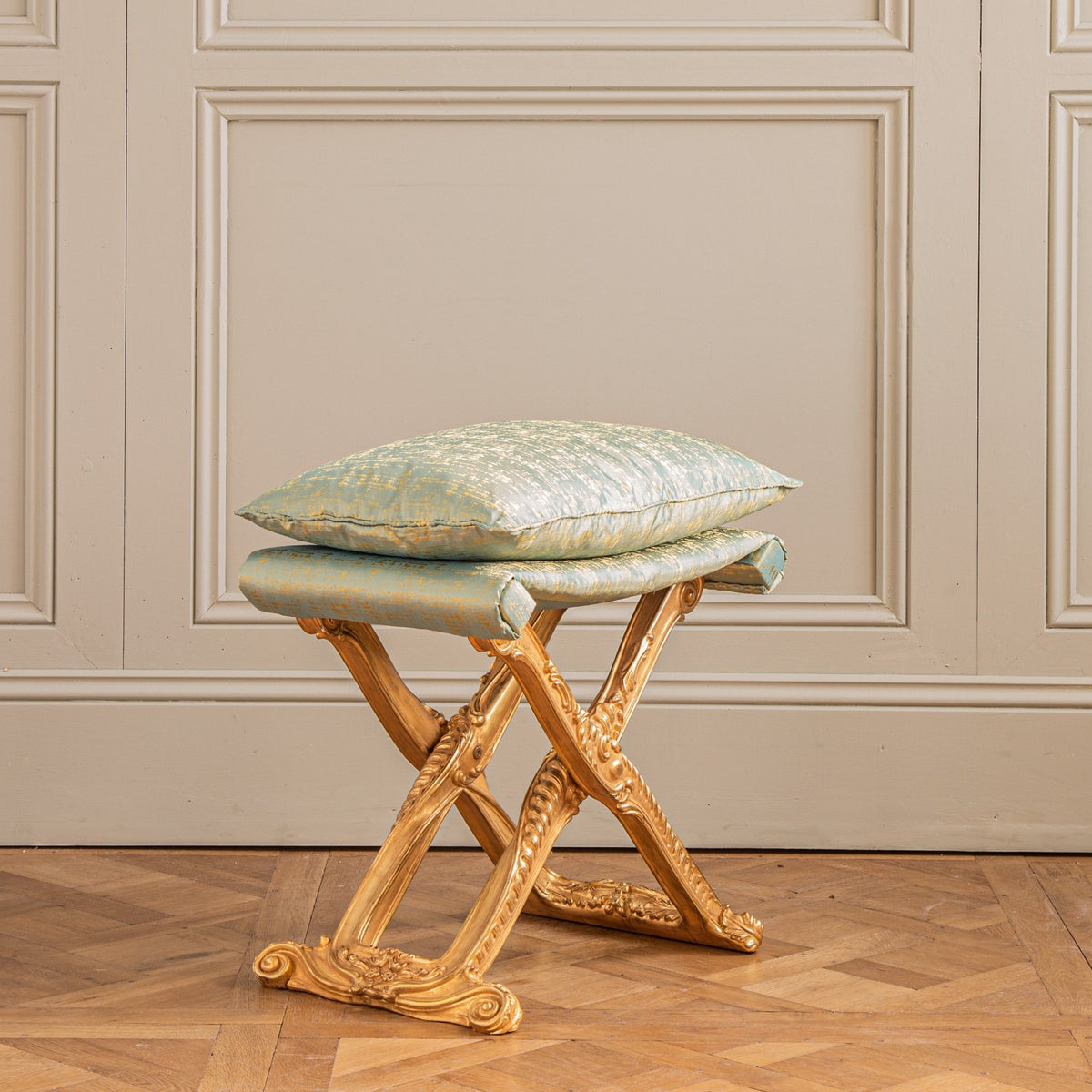 Louis XIV Style Giltwood Folding Stool Made by La Maison London - La Maison London