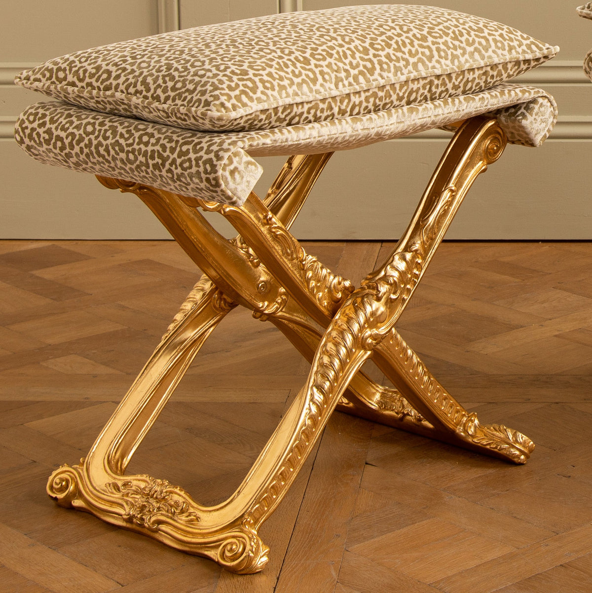 Louis XIV Style Giltwood Folding Stool Made by La Maison London - La Maison London