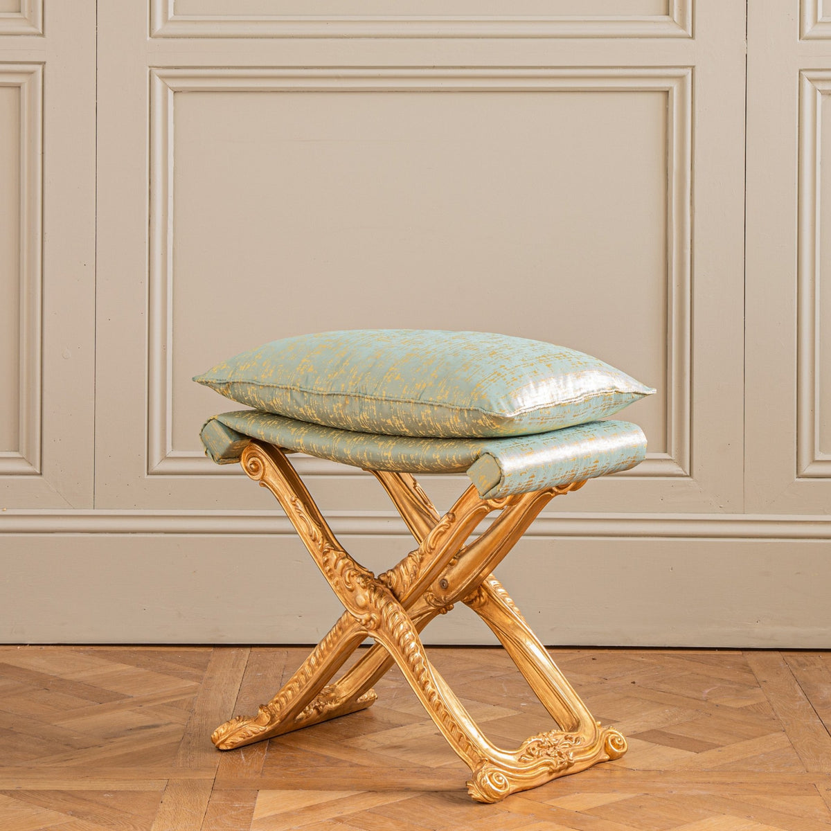 Louis XIV Style Giltwood Folding Stool Made by La Maison London - La Maison London
