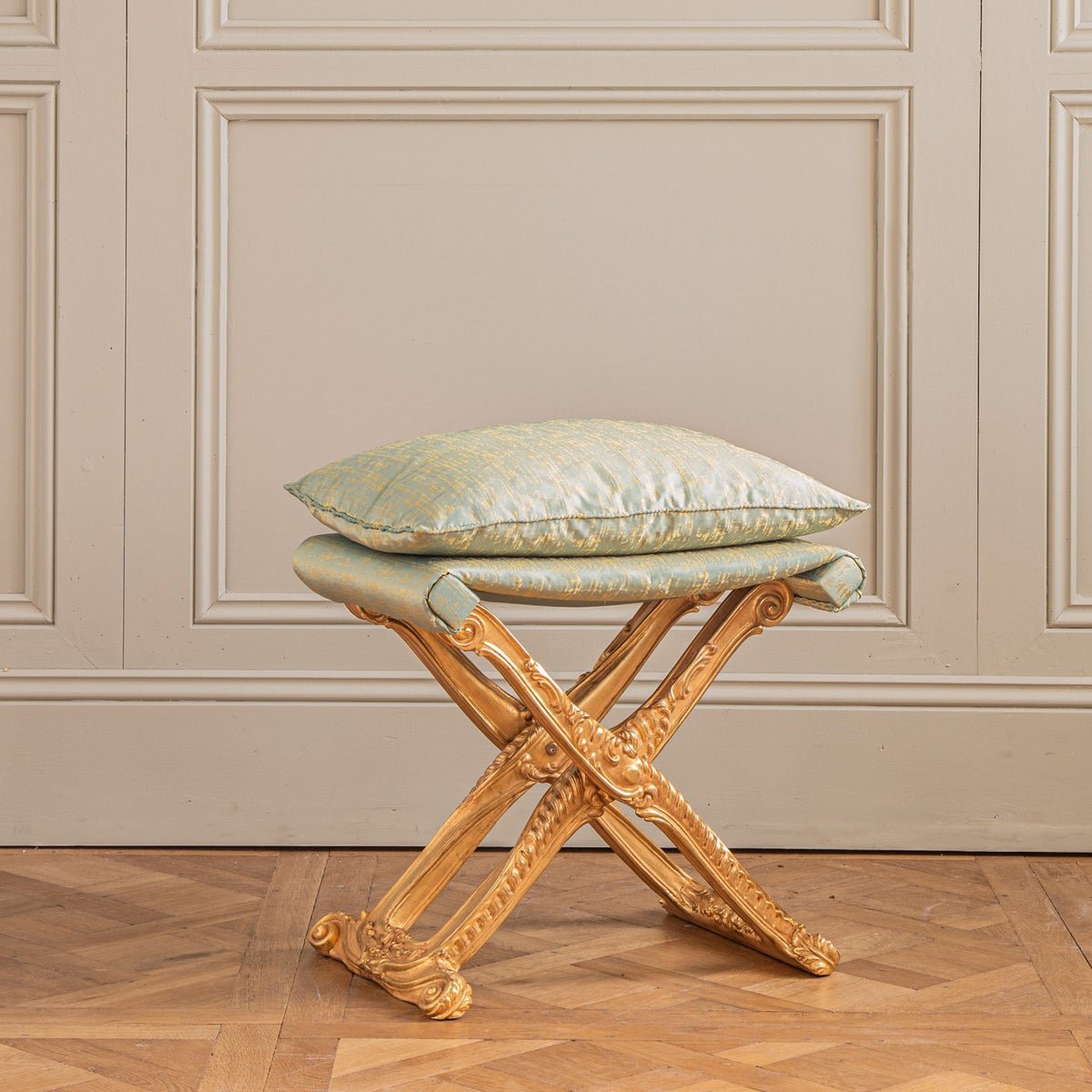 Louis XIV Style Giltwood Folding Stool Made by La Maison London - La Maison London