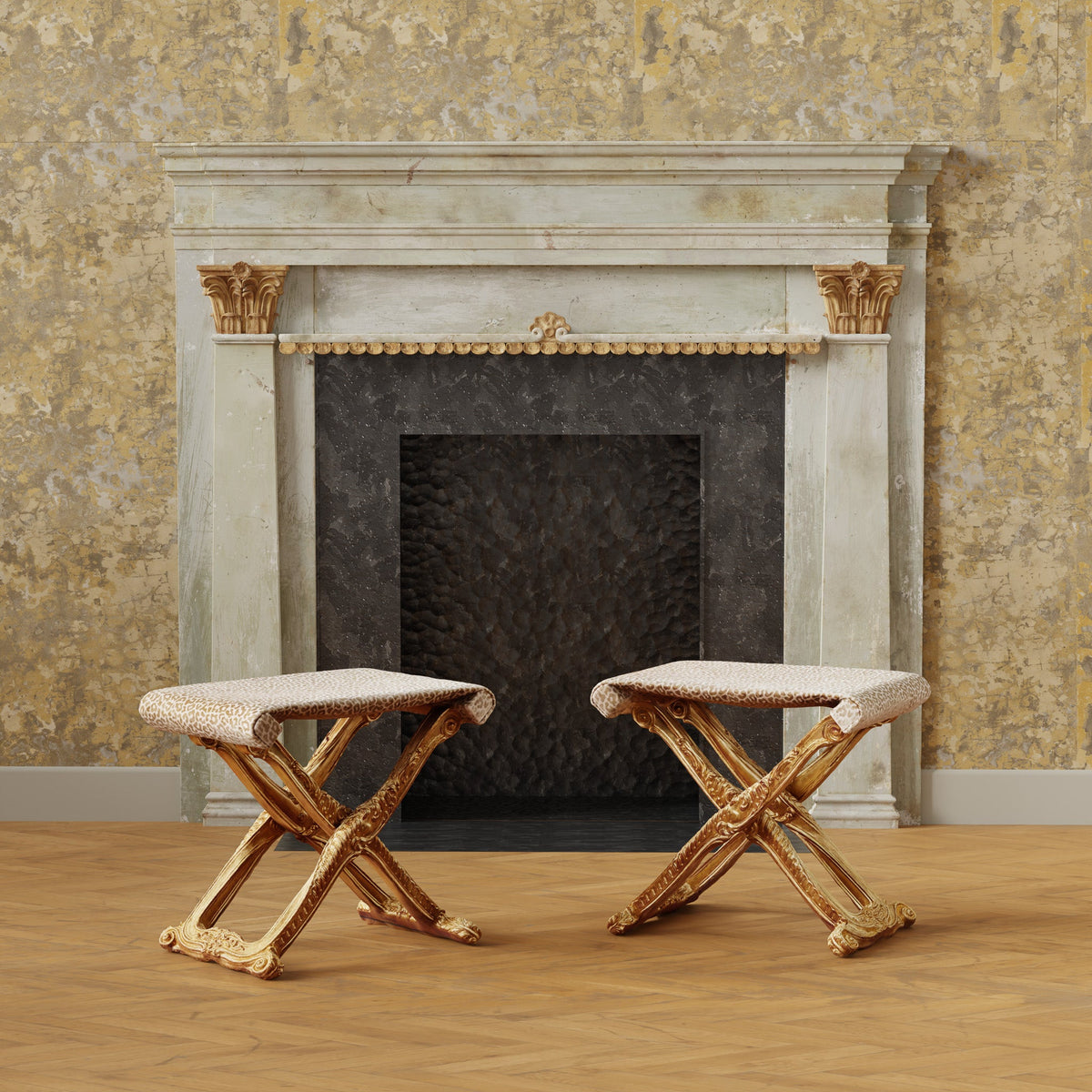 Louis XIV Style Giltwood Folding Stool Made by La Maison London - La Maison London
