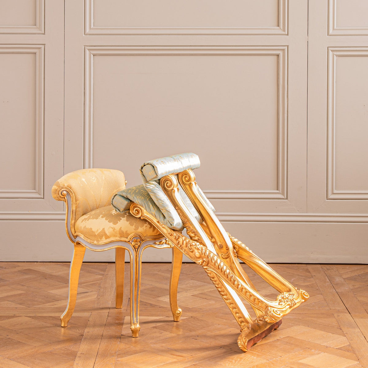 Louis XIV Style Giltwood Folding Stool Made by La Maison London - La Maison London