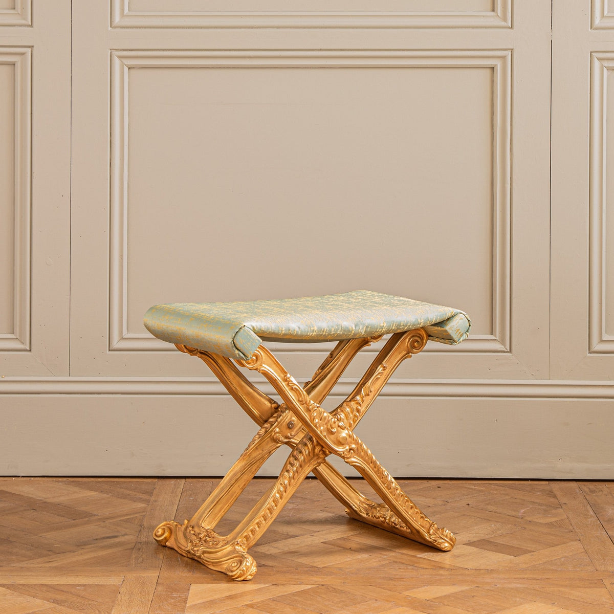 Louis XIV Style Giltwood Folding Stool Made by La Maison London - La Maison London