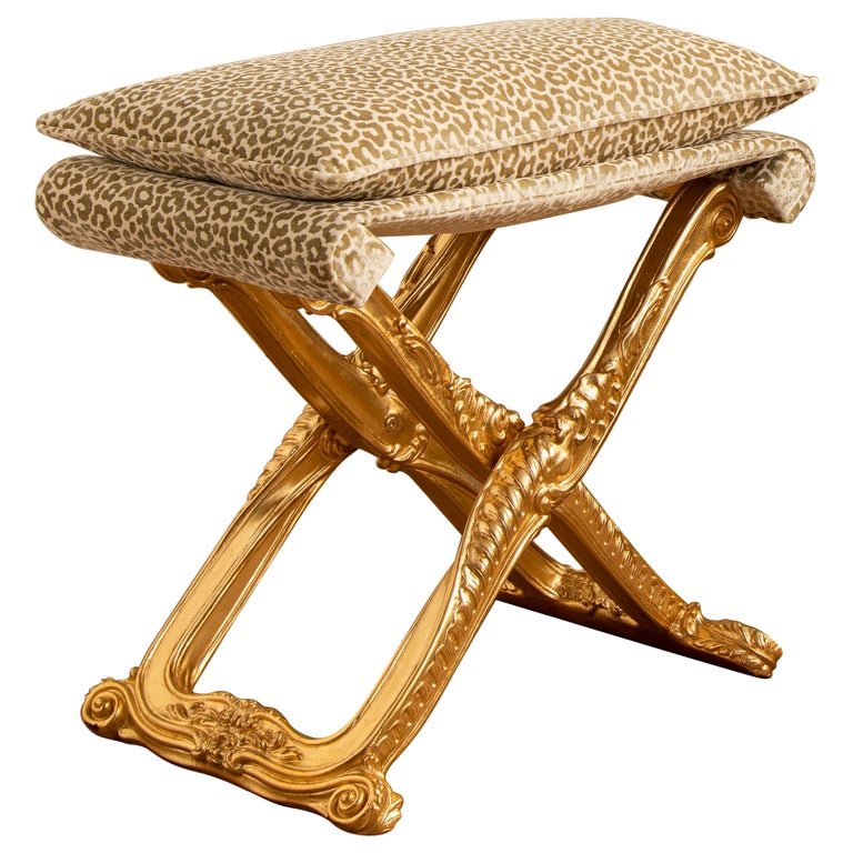 Louis XIV Style Giltwood Folding Stool Made by La Maison London - La Maison London