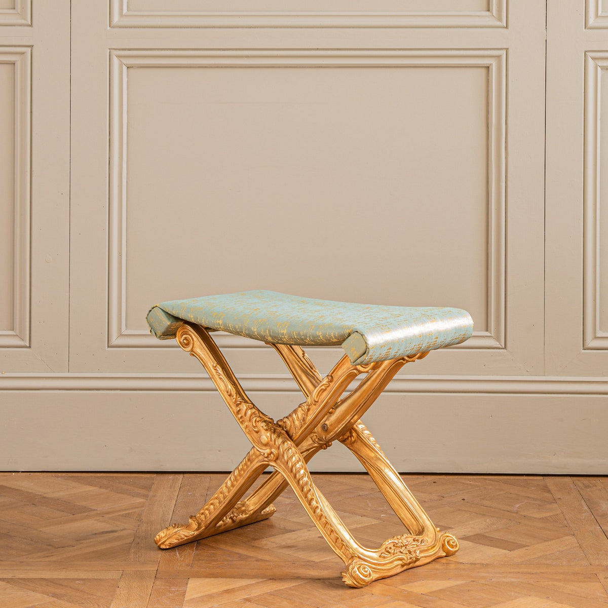 Louis XIV Style Giltwood Folding Stool Made by La Maison London - La Maison London