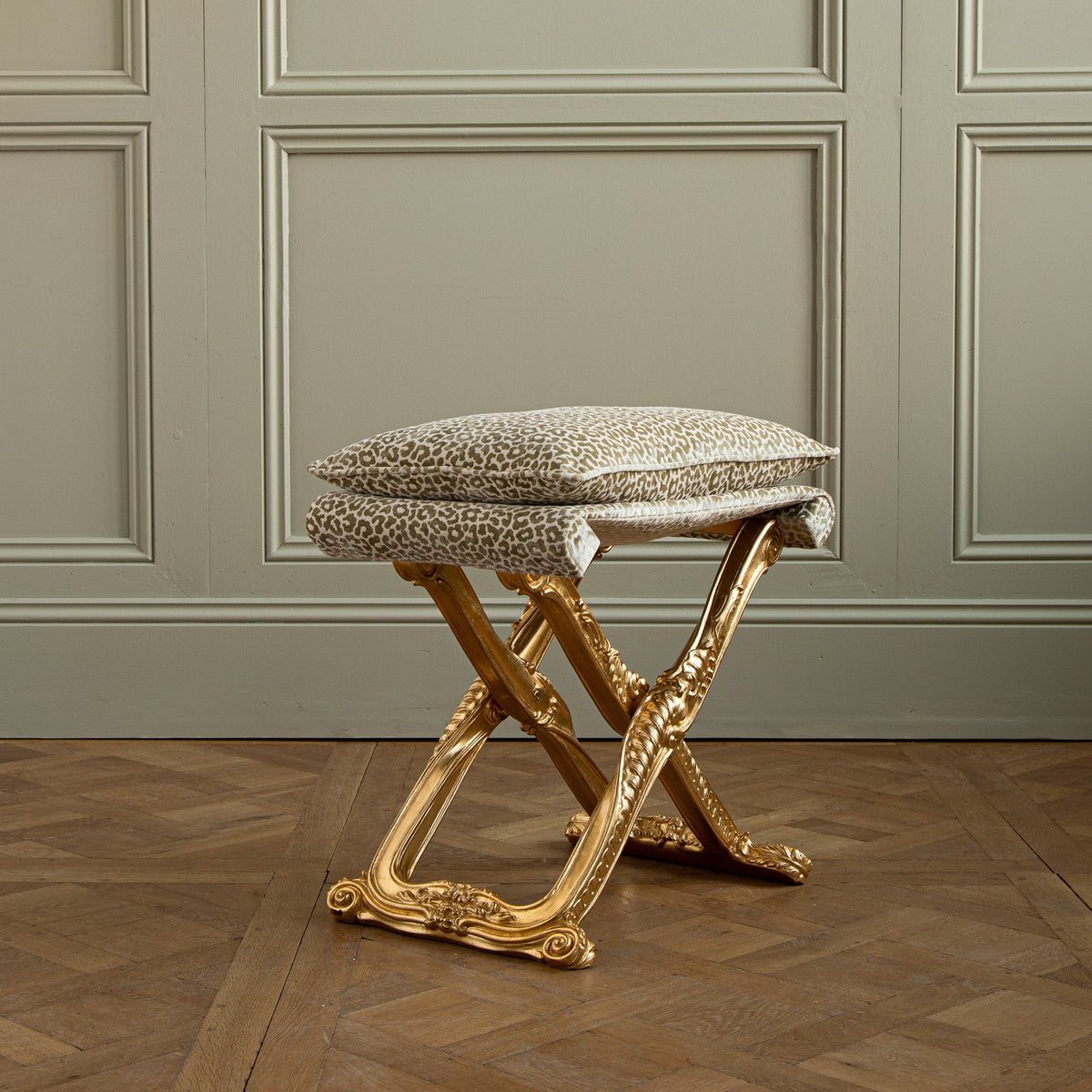 Louis XIV Style Giltwood Folding Stool Made by La Maison London - La Maison London