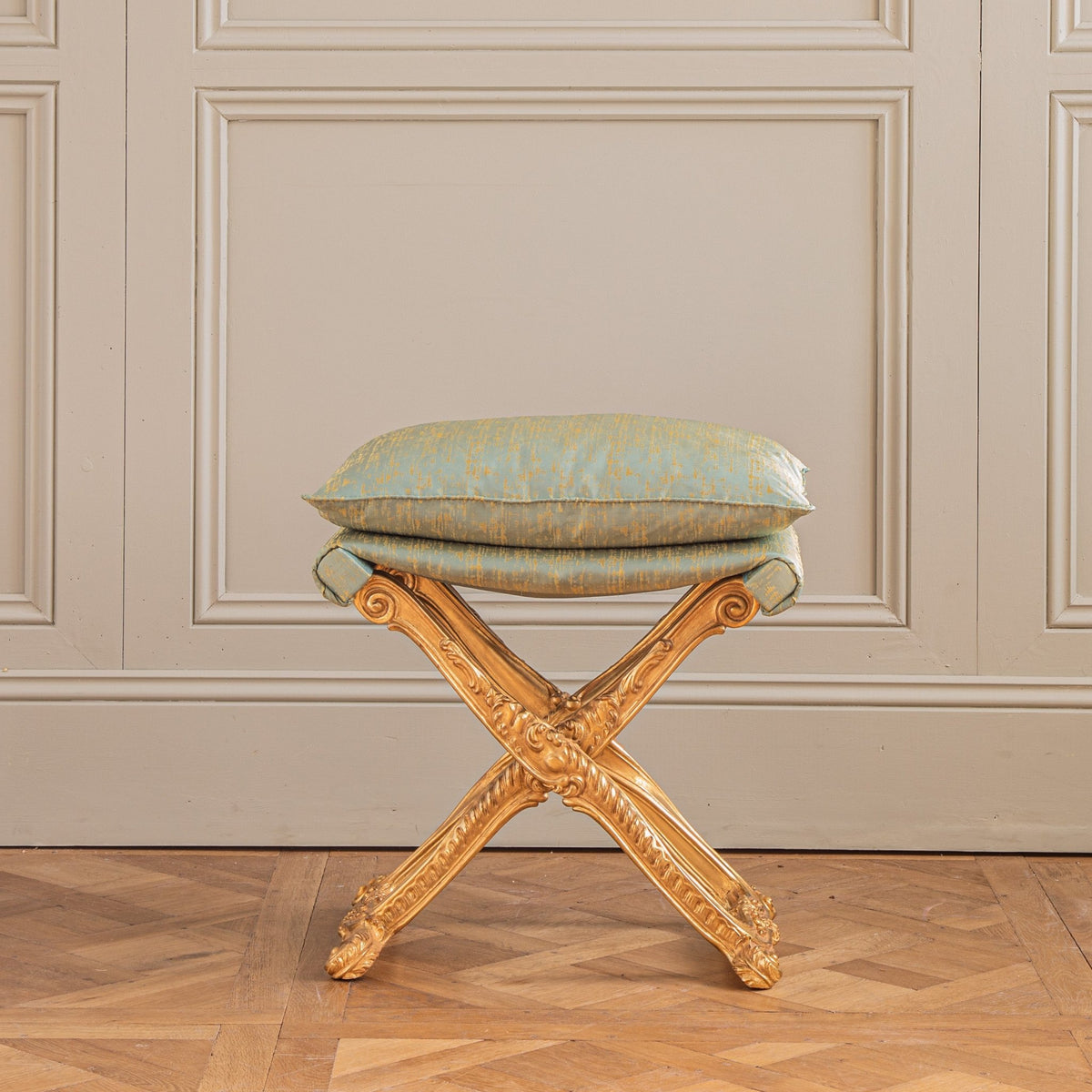 Louis XIV Style Giltwood Folding Stool Made by La Maison London - La Maison London