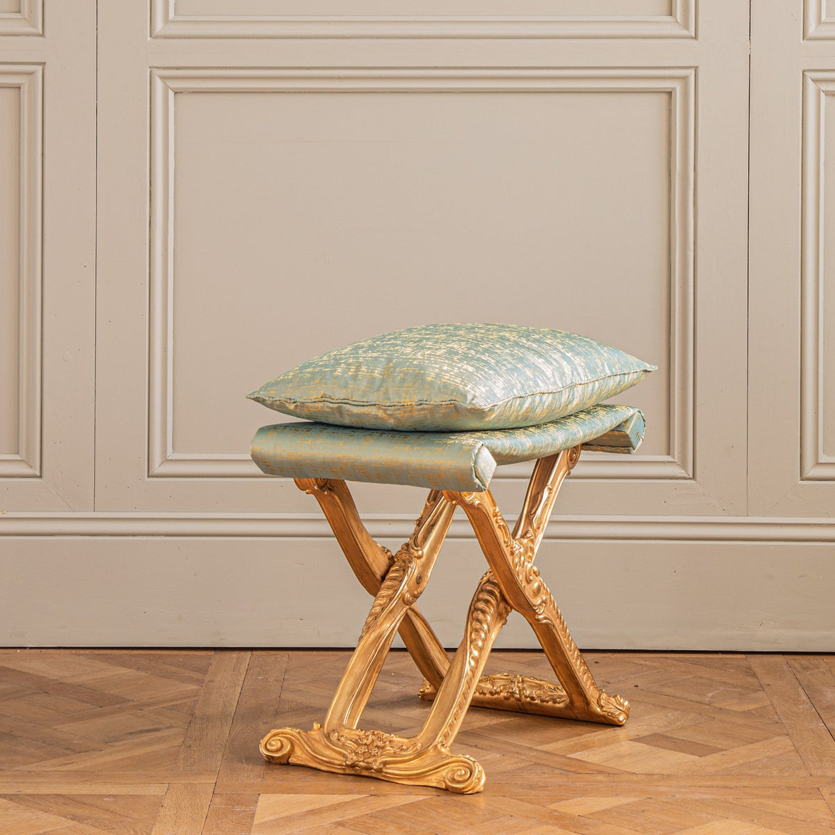 Louis XIV Style Giltwood Folding Stool Made by La Maison London - La Maison London