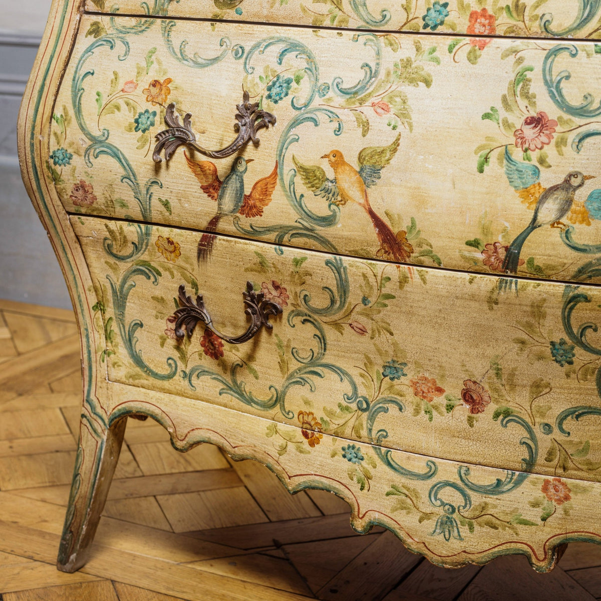 Louis XV Style Venetian Painted Bombe Chest Of Drawers - La Maison London