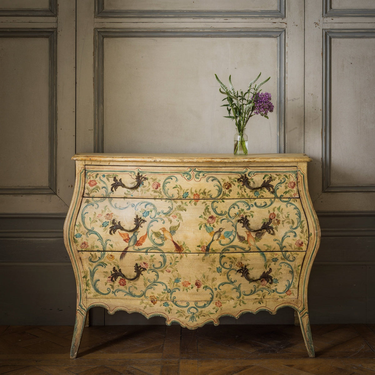 Louis XV Style Venetian Painted Bombe Chest Of Drawers - La Maison London