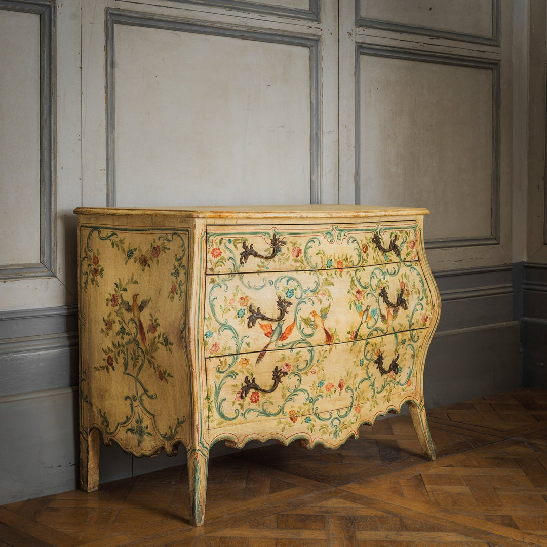 Louis XV Style Venetian Painted Bombe Chest Of Drawers - La Maison London