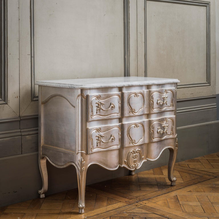 LXV Style Chest of Drawers in Hand Gilded Silver Finish - La Maison London
