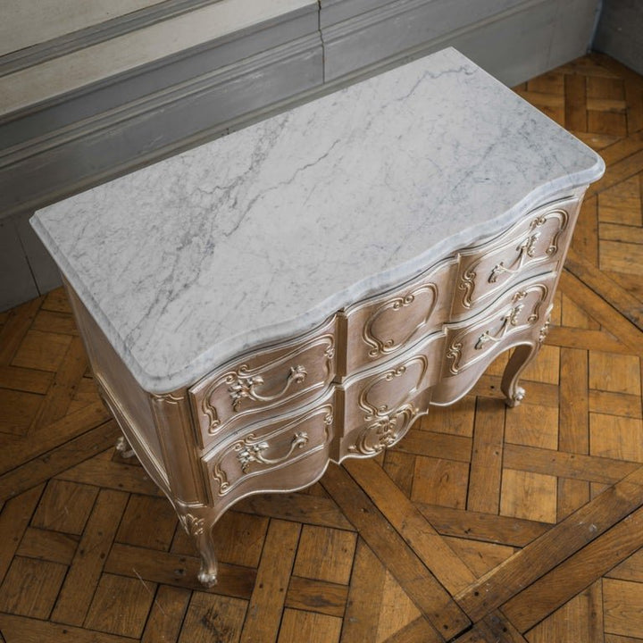 LXV Style Chest of Drawers in Hand Gilded Silver Finish - La Maison London