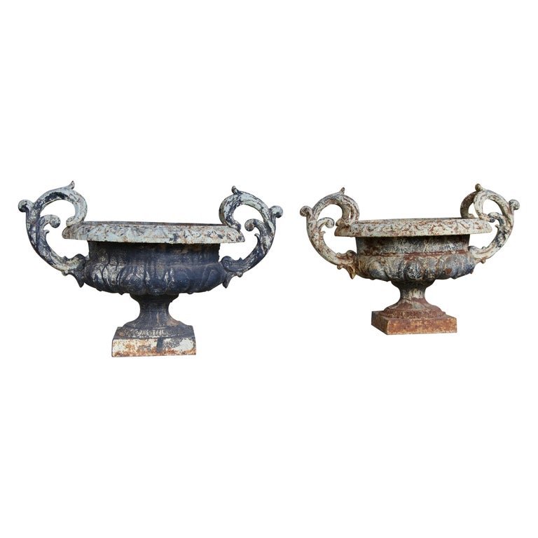 Pair Of 19 Century Cast Iron Urns