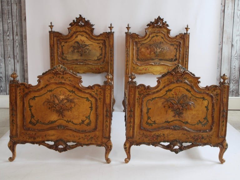 Pair of Antique Italian Painted Venetian Beds - La Maison London