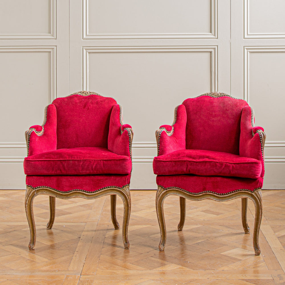 Pair of antique Louis XV style Bergere Armchairs