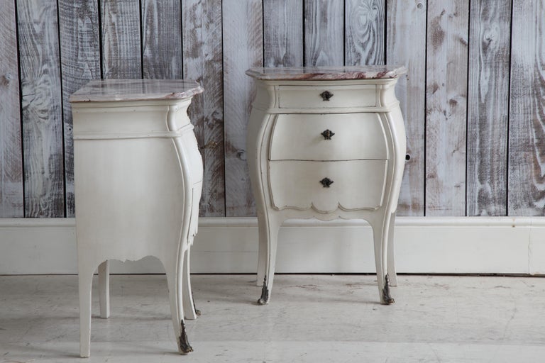 Pair of Bombe Louis XV Style Bedside Tables - La Maison London
