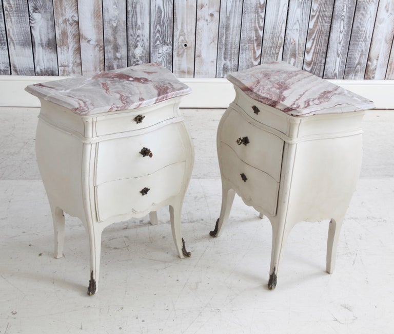 Pair of Bombe Louis XV Style Bedside Tables - La Maison London