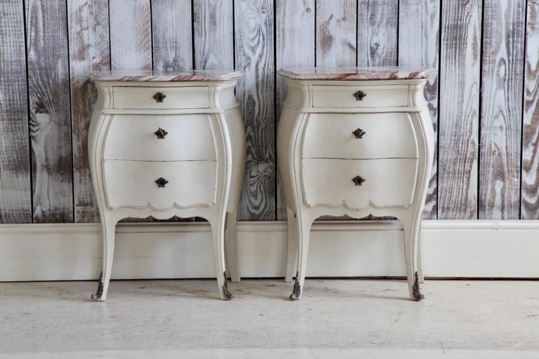 Pair of Bombe Louis XV Style Bedside Tables - La Maison London