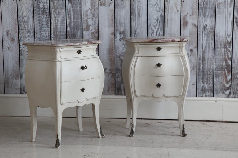 Pair of Bombe Louis XV Style Bedside Tables - La Maison London