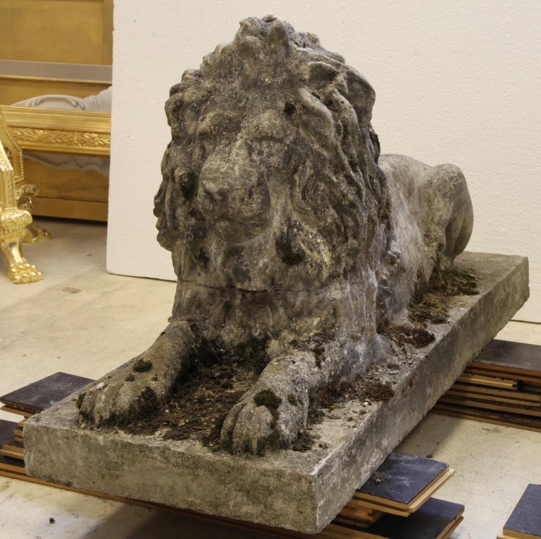 Pair of English Composite Stone Lions - La Maison London