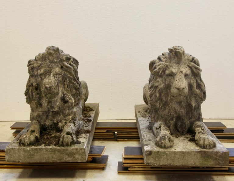 Pair of English Composite Stone Lions - La Maison London