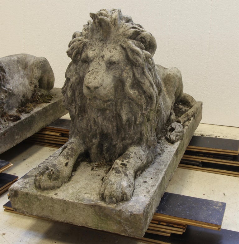 Pair of English Composite Stone Lions - La Maison London