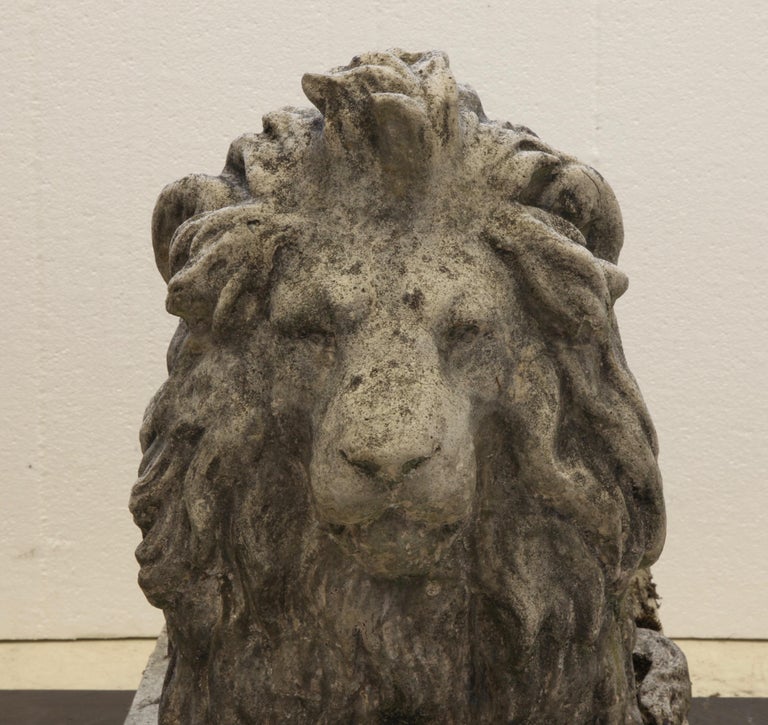 Pair of English Composite Stone Lions - La Maison London
