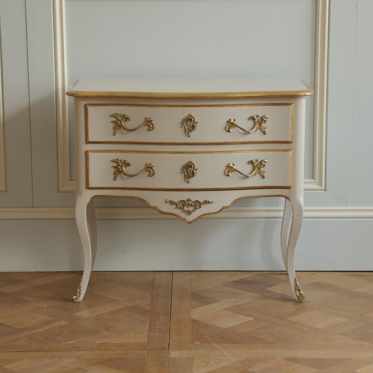 Pair of Gilt Wood & Painted Louis XV Style Bedside Tables/Chest of Drawers - La Maison London