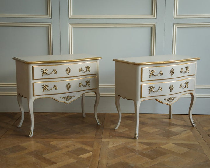 Pair of Gilt Wood & Painted Louis XV Style Bedside Tables/Chest of Drawers - La Maison London