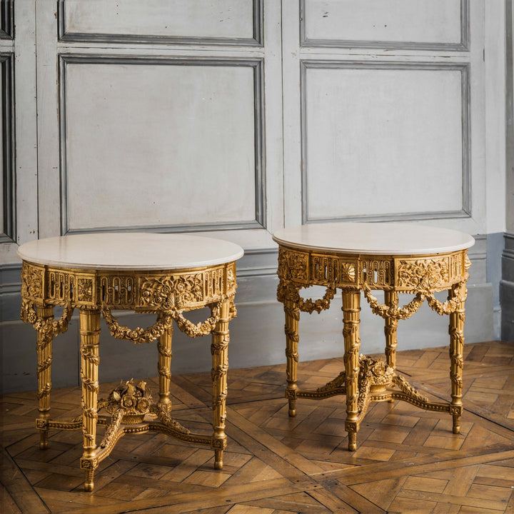 Pair of Louis XVI Style Giltwood Console Tables - La Maison London