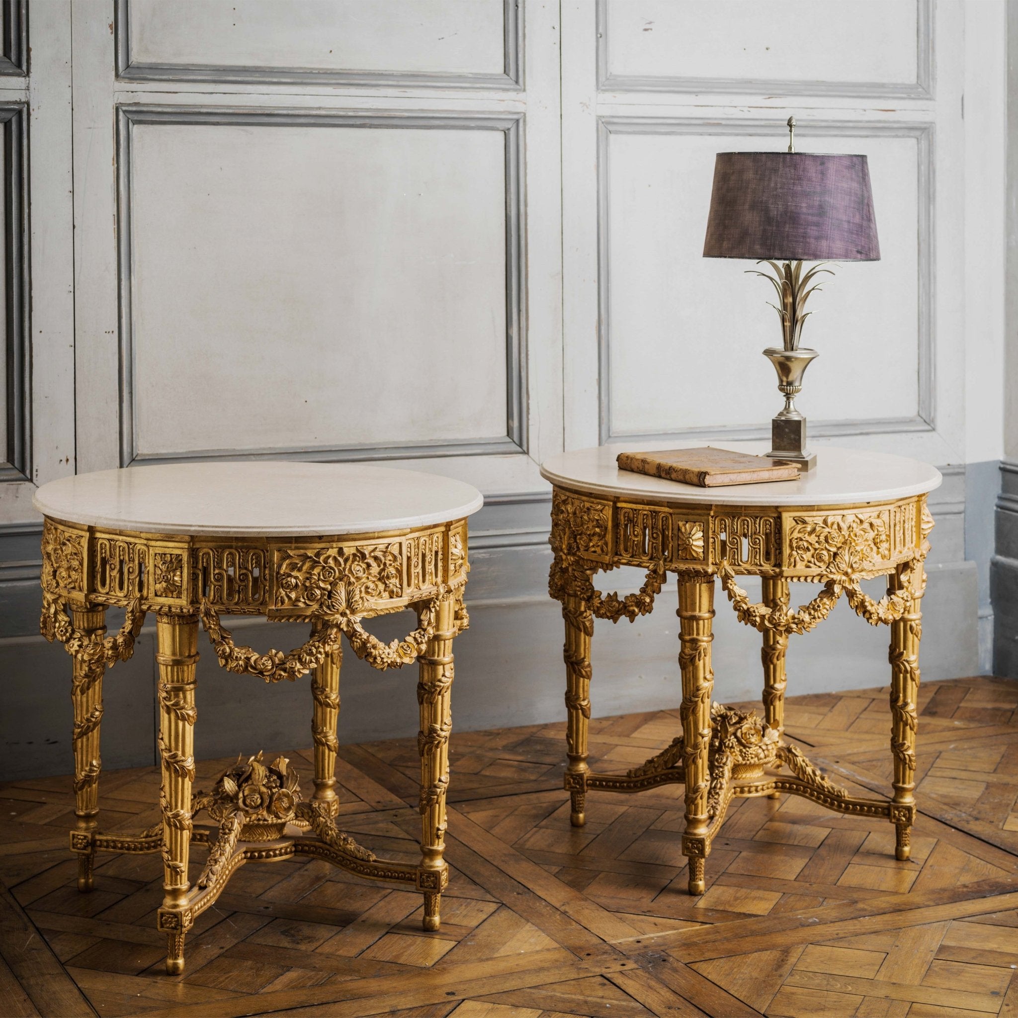Pair of Louis XVI Style Giltwood Console Tables La Maison London