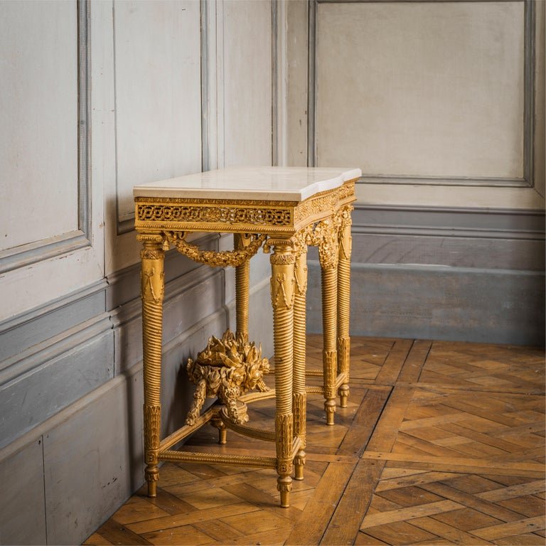 Pair of Louis XVI Style Giltwood Consoles - La Maison London
