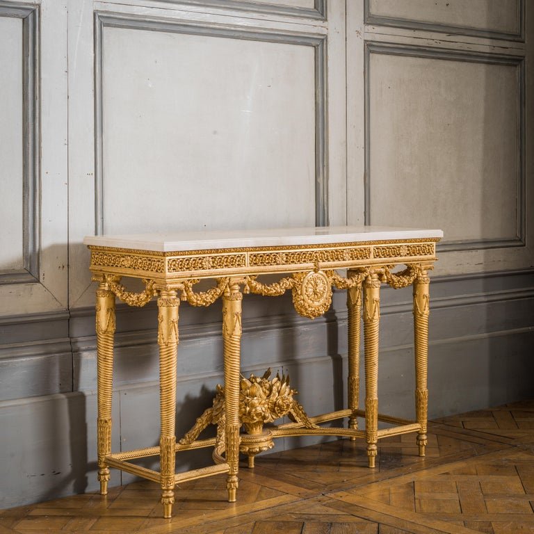Pair of Louis XVI Style Giltwood Consoles - La Maison London