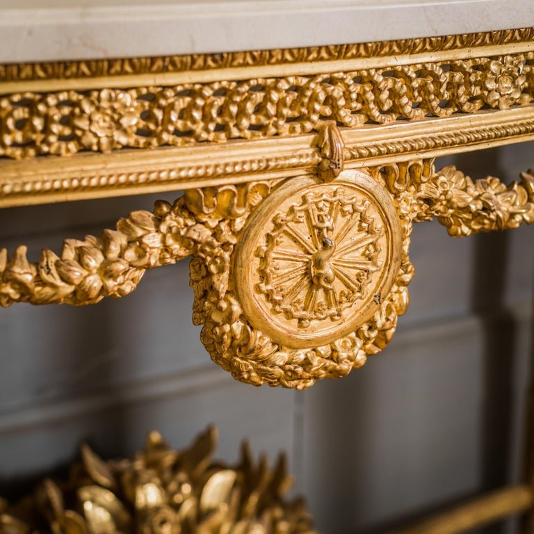 Pair of Louis XVI Style Giltwood Consoles - La Maison London