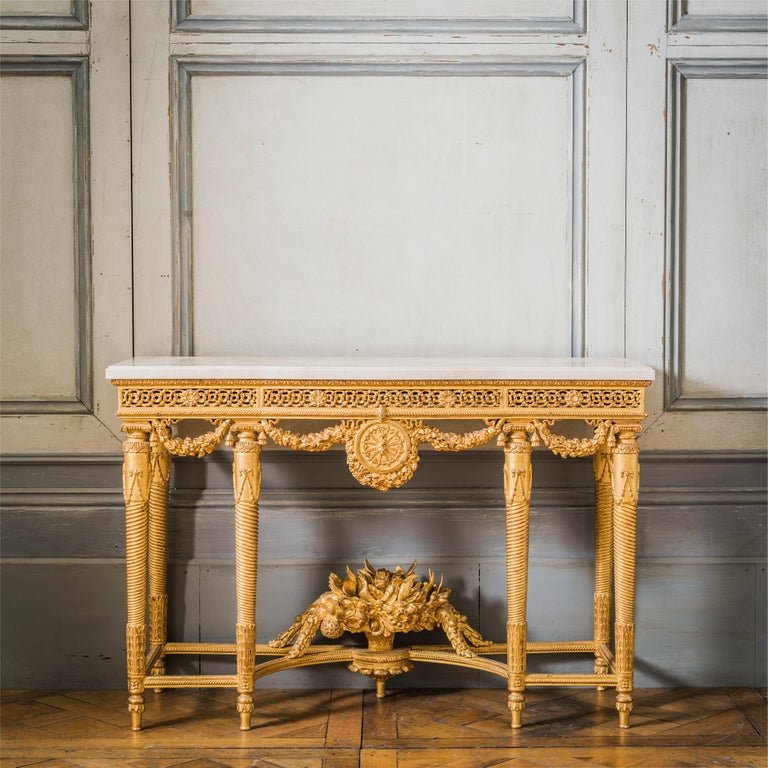 Pair of Louis XVI Style Giltwood Consoles - La Maison London