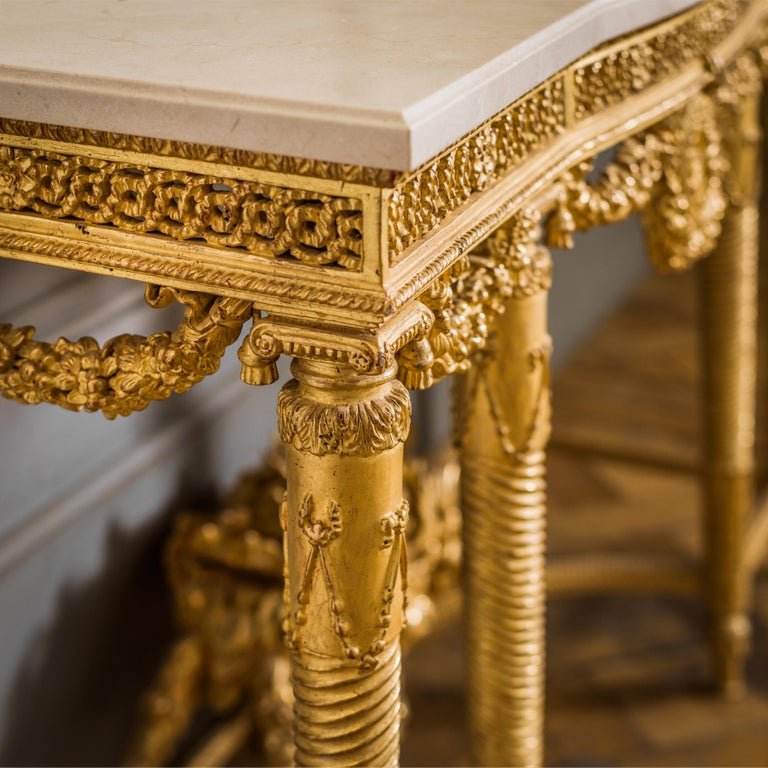 Pair of Louis XVI Style Giltwood Consoles - La Maison London