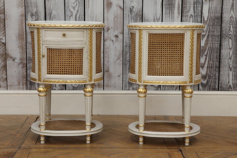 Pair of LXV style Hand Carved Bedside Tables - La Maison London