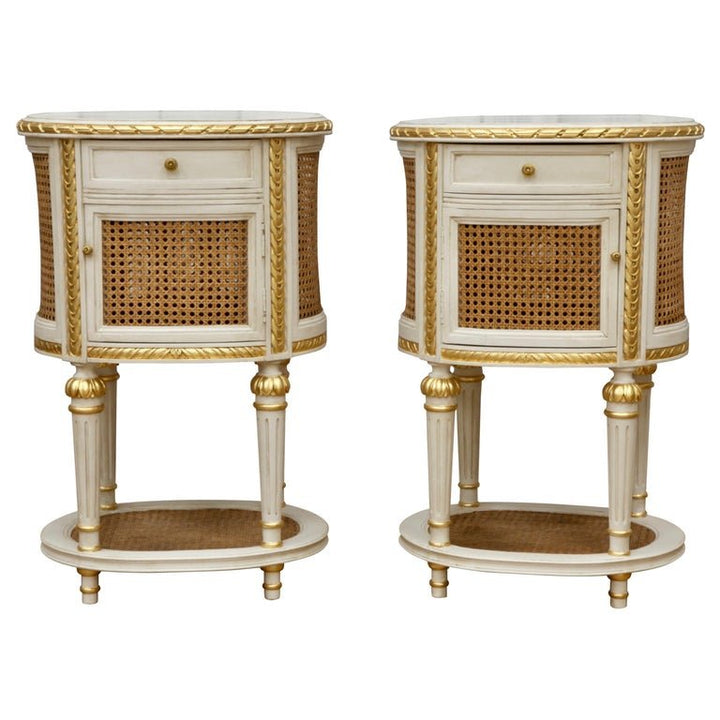 Pair of LXV style Hand Carved Bedside Tables - La Maison London