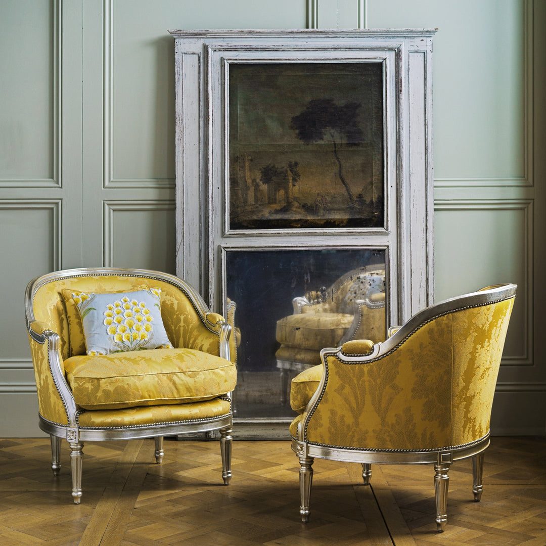 Pair of Silver Gilt Wood Hollywood Regency Style Marquise Armchairs - La Maison London