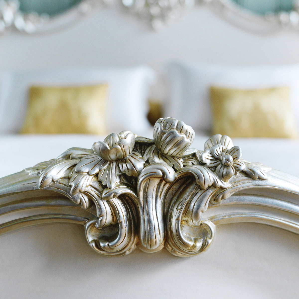 Rococo Style Finely Carved 4 Poster/Bunk Bed With Silver Gilt wood - La Maison London