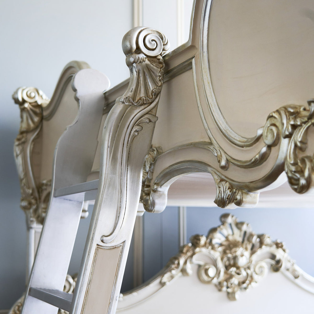 Rococo Style Finely Carved 4 Poster/Bunk Bed With Silver Gilt wood - La Maison London