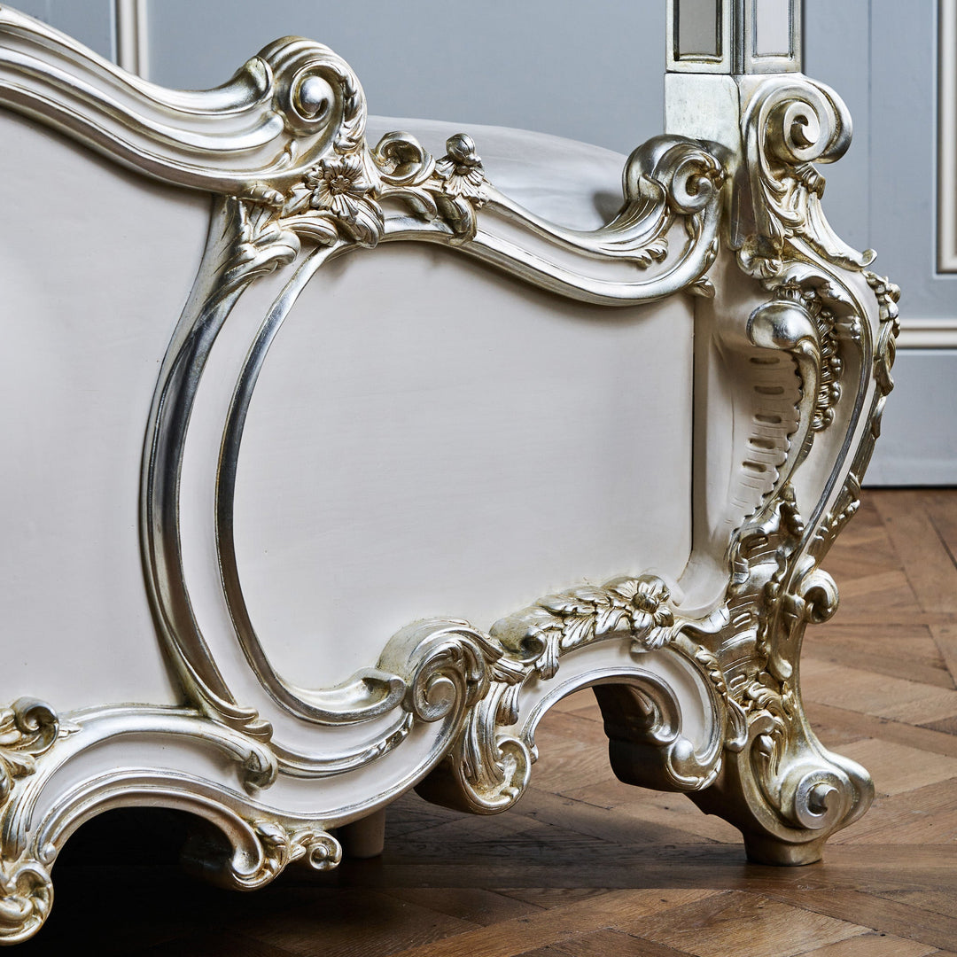 Rococo Style Finely Carved 4 Poster/Bunk Bed With Silver Gilt wood - La Maison London