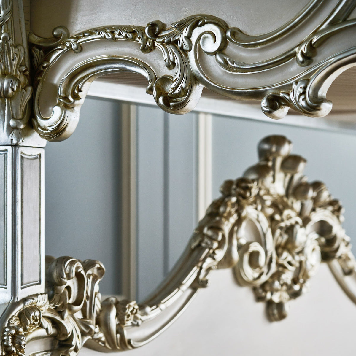 Rococo Style Finely Carved 4 Poster/Bunk Bed With Silver Gilt wood - La Maison London