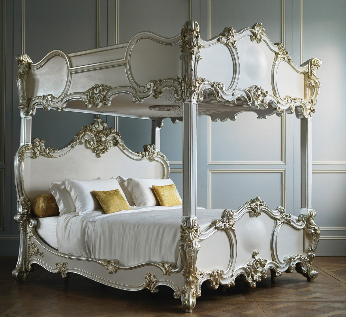 Rococo Style Finely Carved 4 Poster/Bunk Bed With Silver Gilt wood – La ...