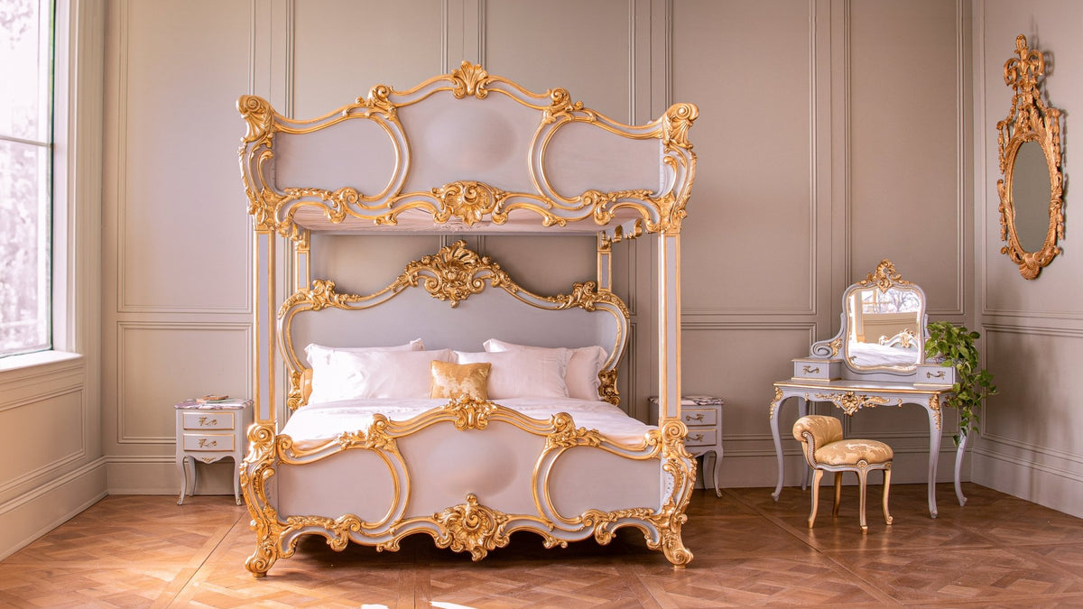 Rococo Style Hand Carved 4 Poster & Bunk Bed In 'Midnight' finish - La Maison London