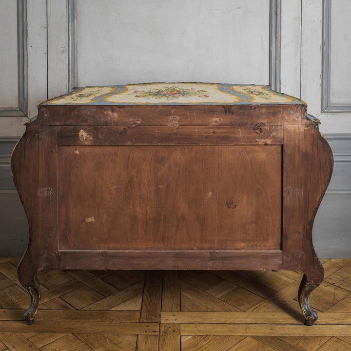 Rococo Style Hand Painted Venetian Bombe Chest of Drawers, Early 1900's - La Maison London
